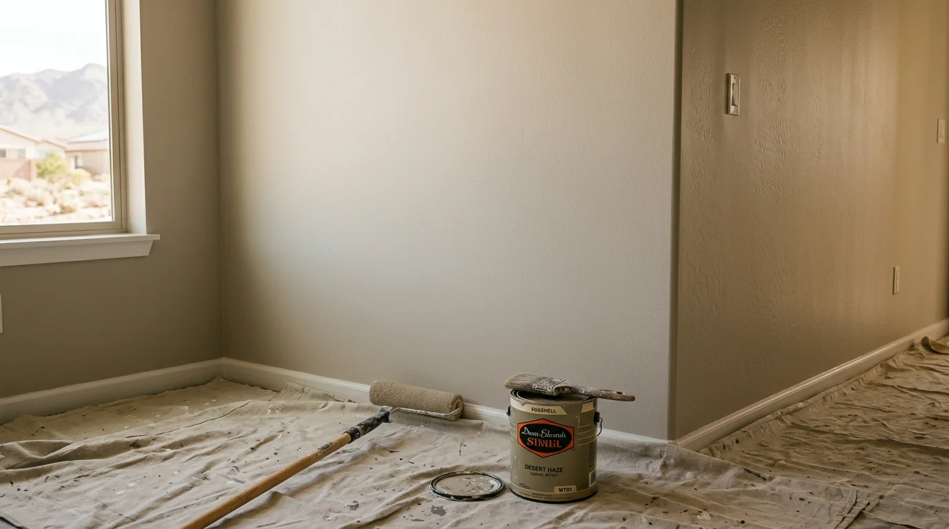 Painter applying fresh paint to an interior wall in a Las Vegas home