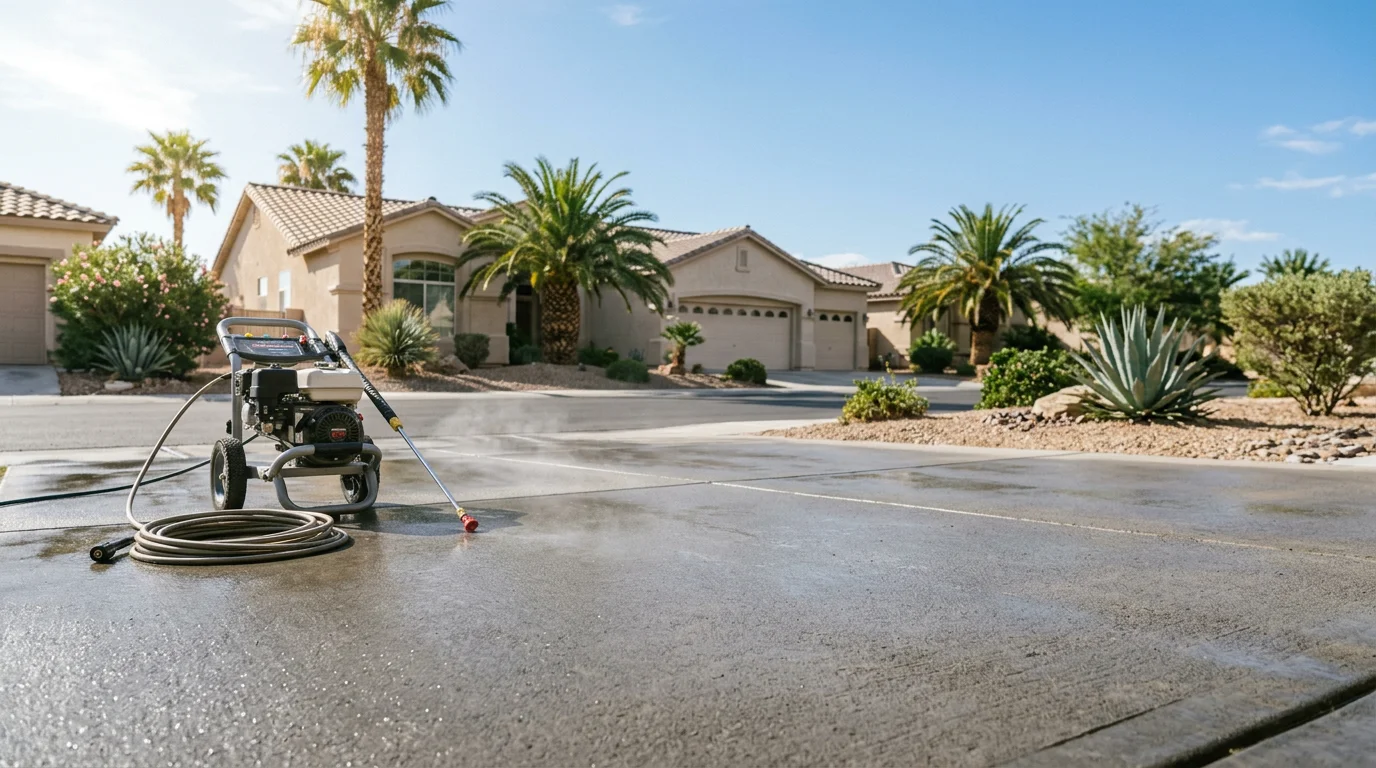 Pressure washing a driveway in Las Vegas